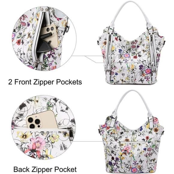 2 Pcs Tote Bag PU Leather Shoulder Bags Fashion Hobo Bags Large Purse Handbags - Picture 4 of 6